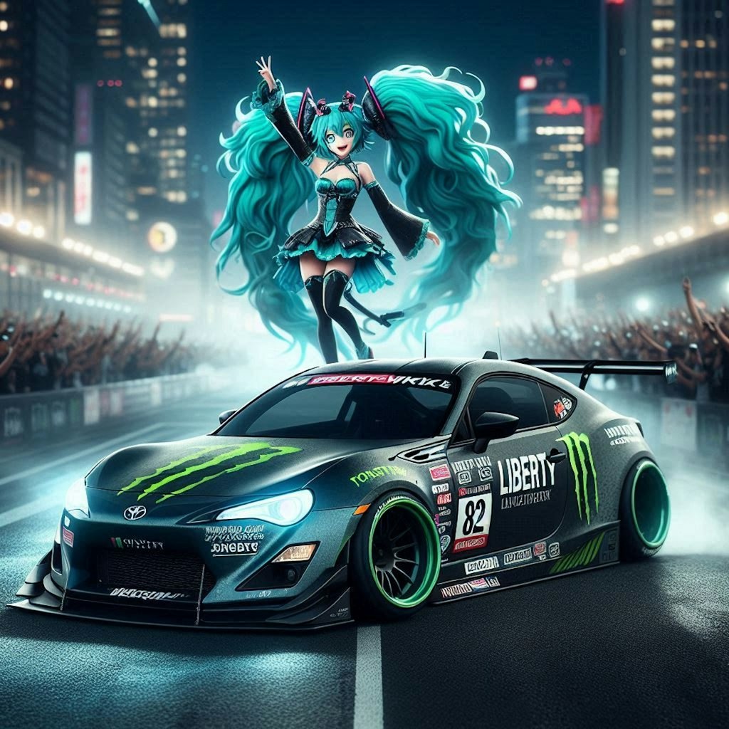 モンスターエナジーカラーリバティーウォークトヨタ86のドリ車と初音ミク