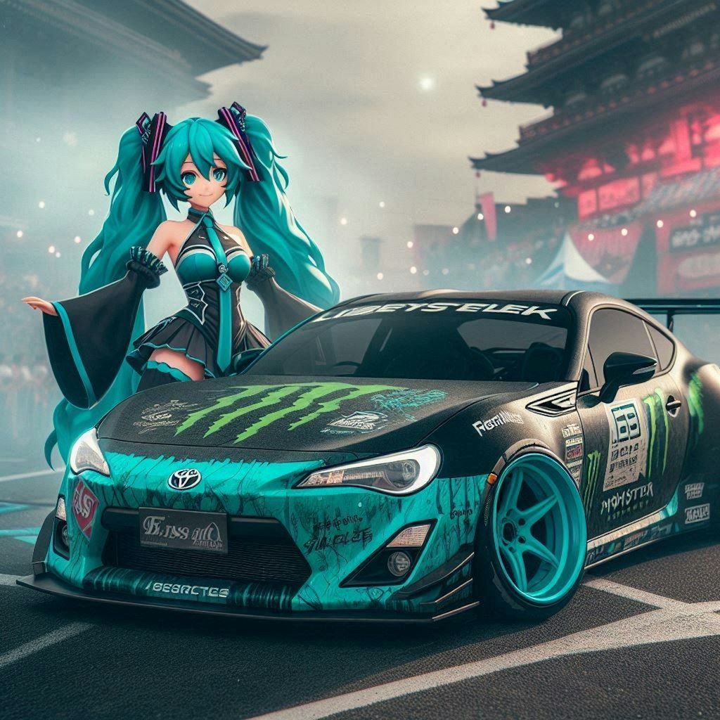 モンスターエナジーカラーリバティーウォークトヨタ86のドリ車と初音ミク