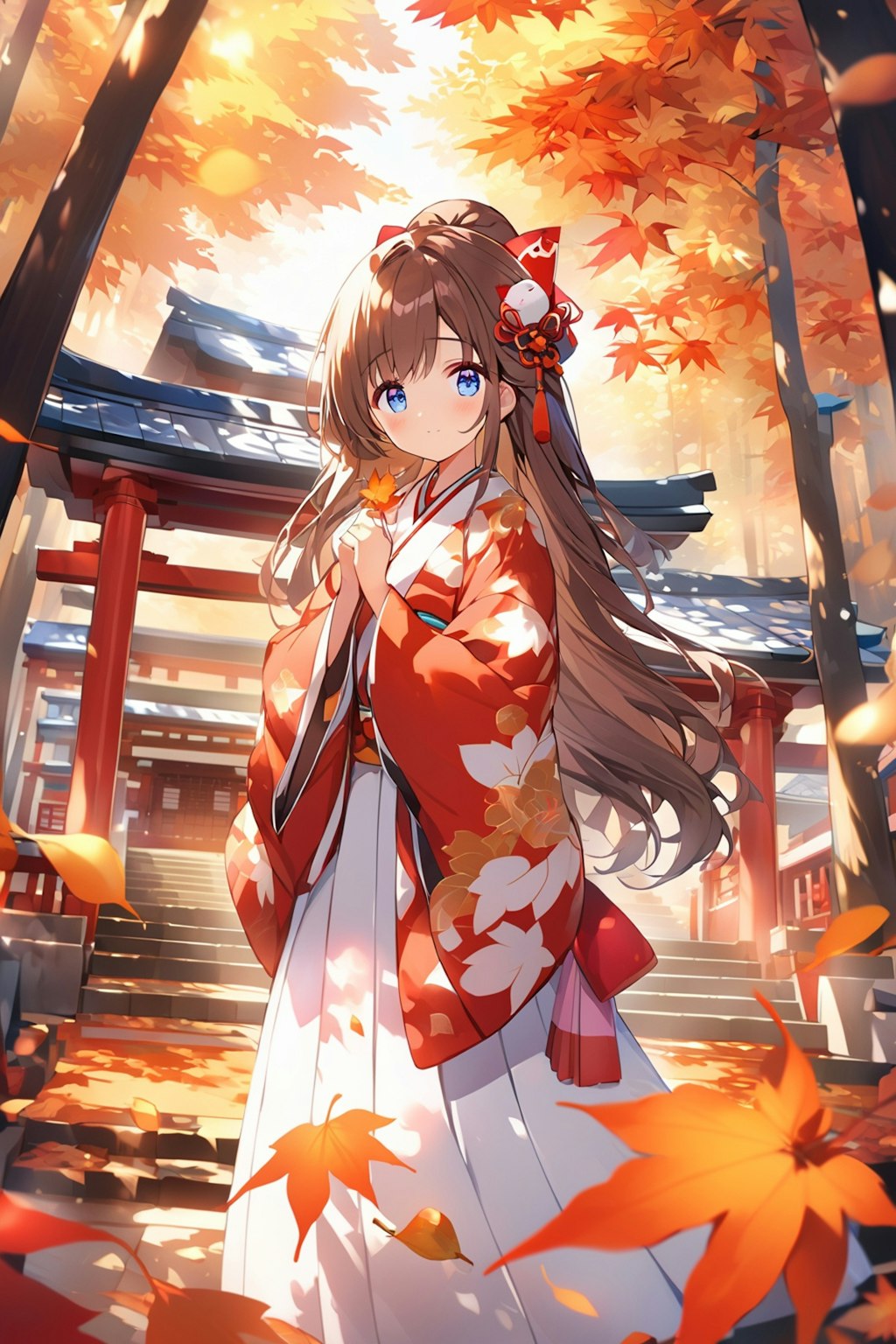 紅葉と巫女