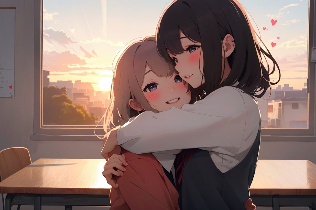 放課後夕暮百合抱擁