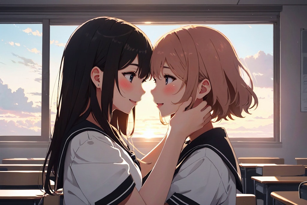 放課後夕暮百合抱擁