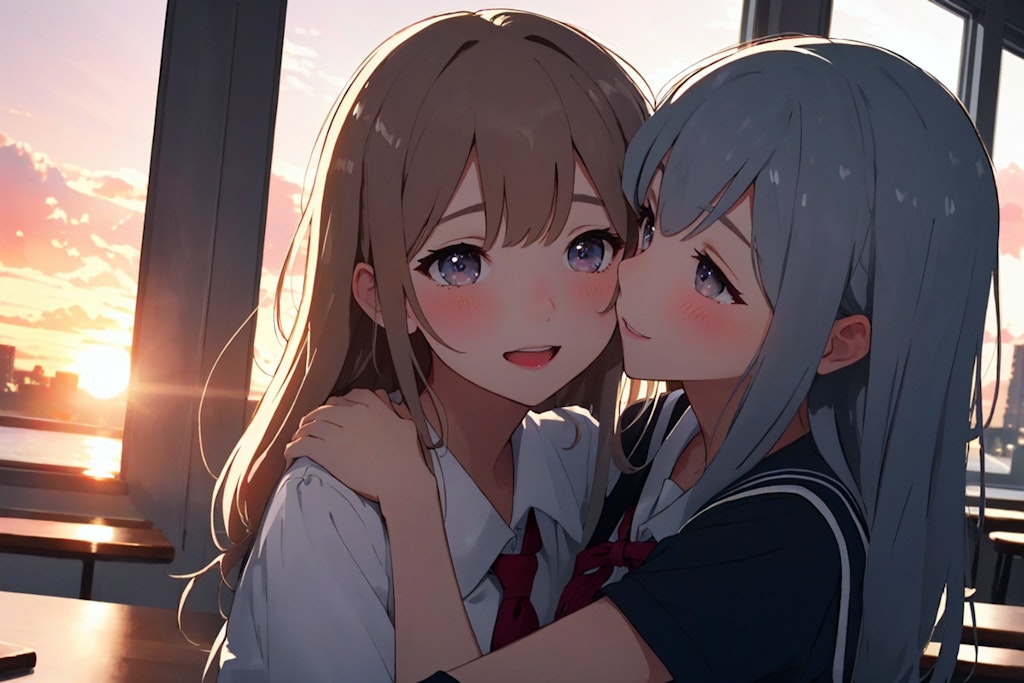 放課後夕暮百合抱擁