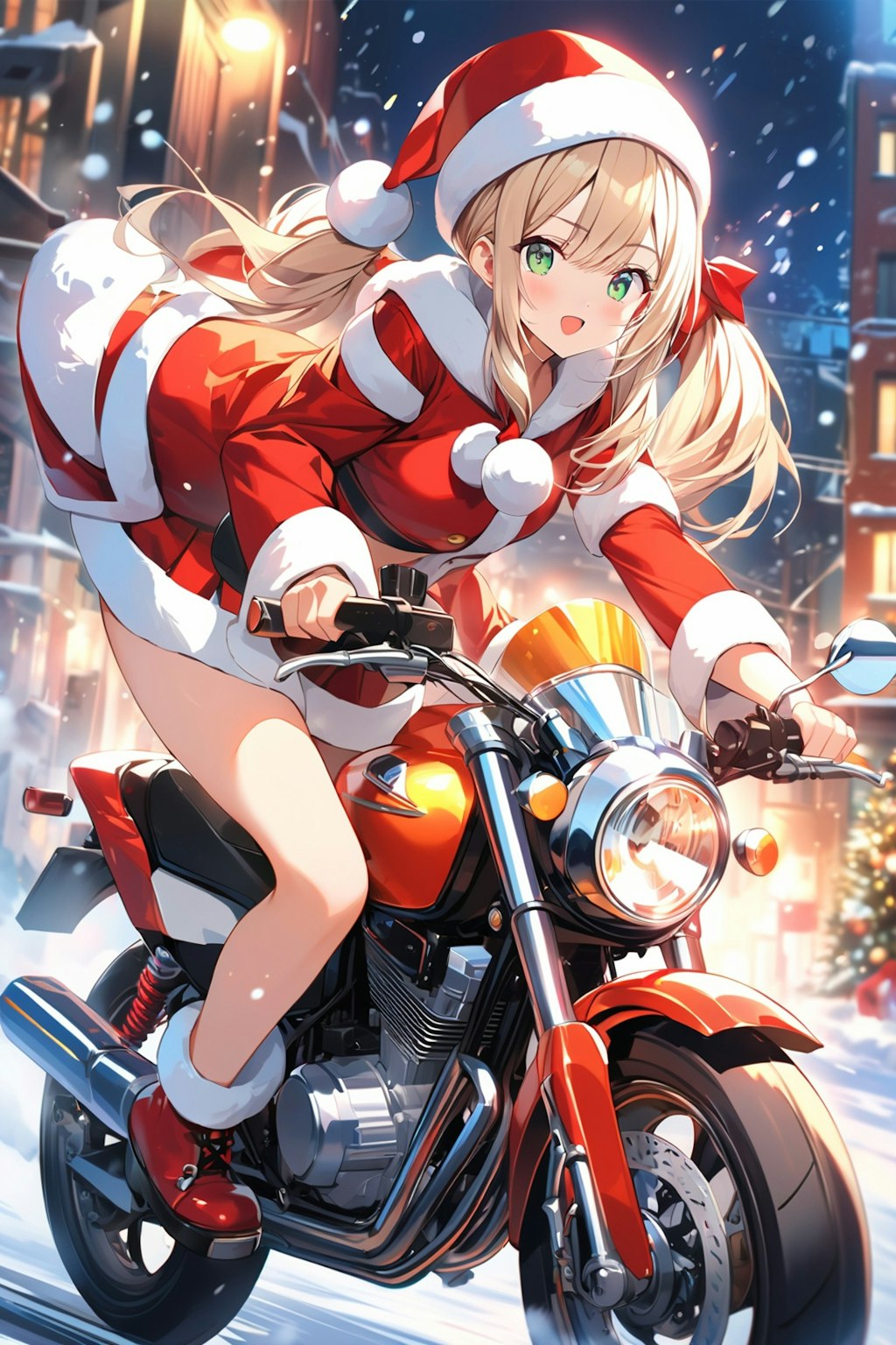 バイクに乗ったサンタ少女