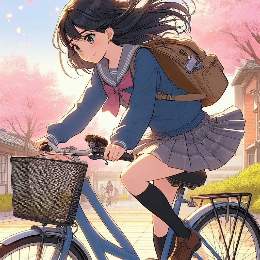自転車少女(桜)