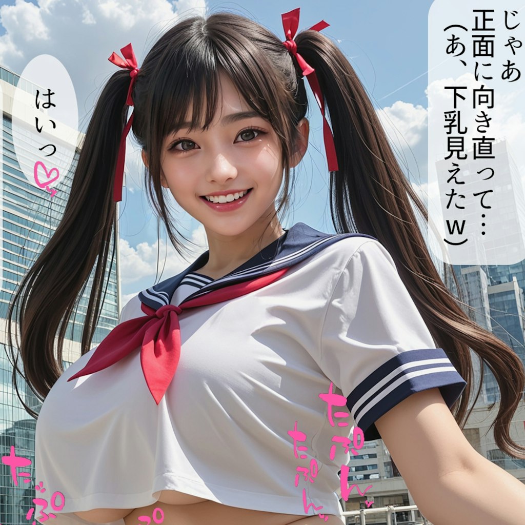 疑似パンチラを撮影されている爆乳J系ちゃん