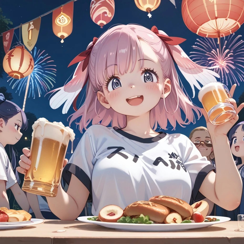 コイちゃんと夏祭りでビール飲む♪