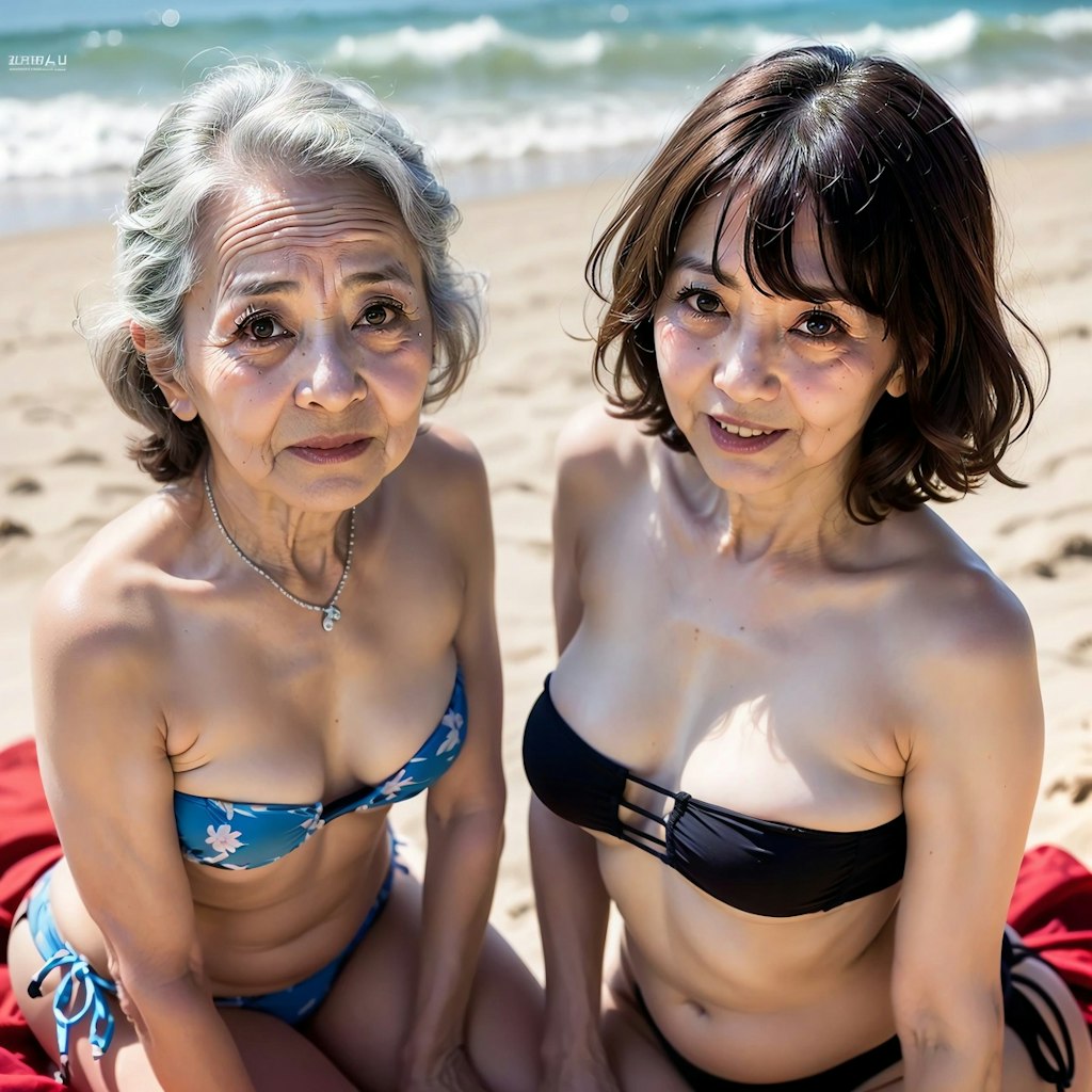 祖母と母と海水浴🎵