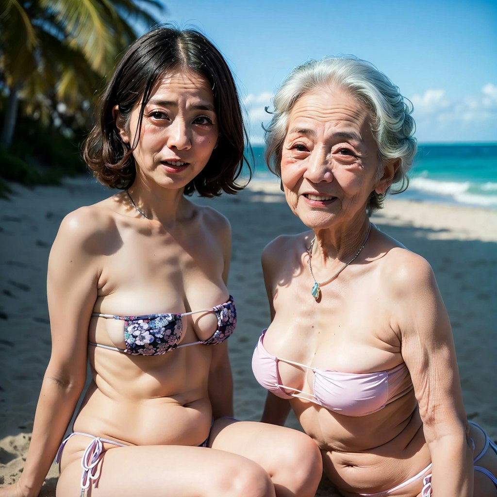 祖母と母と海水浴🎵