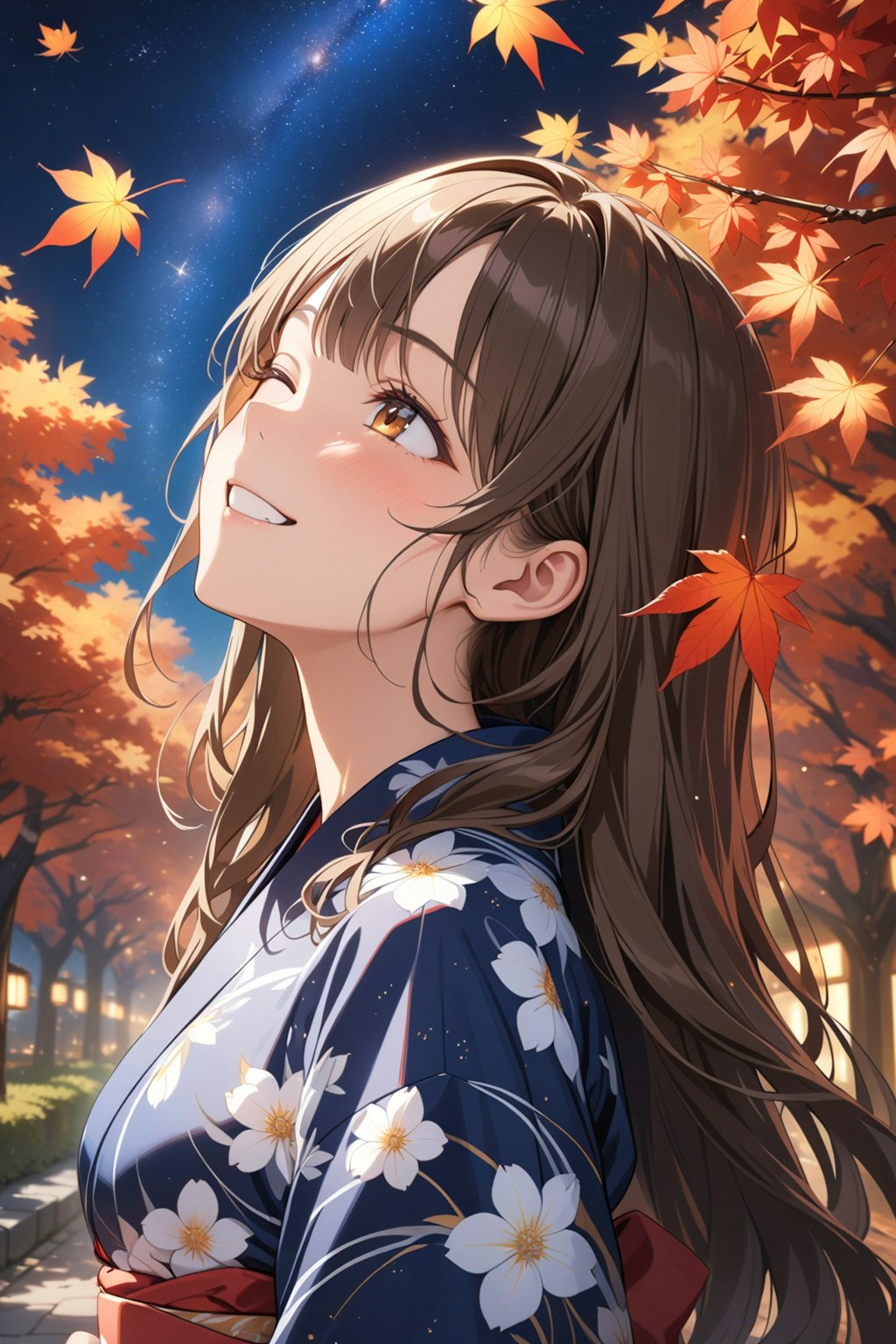 宵の紅葉を楽しむ