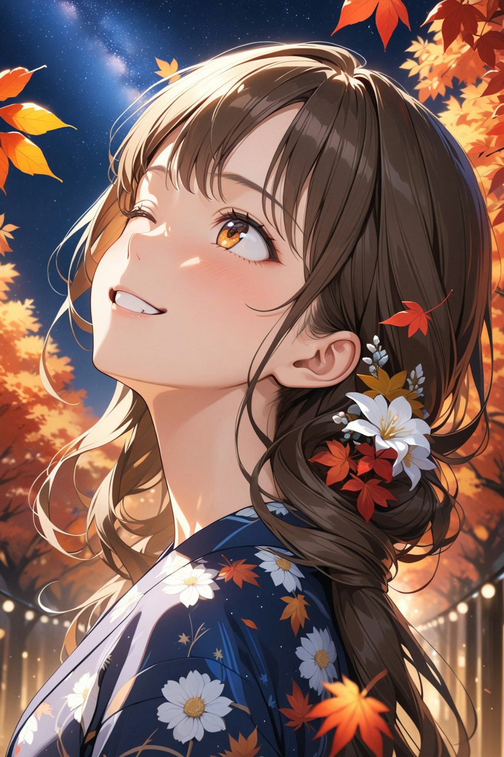 宵の紅葉を楽しむ