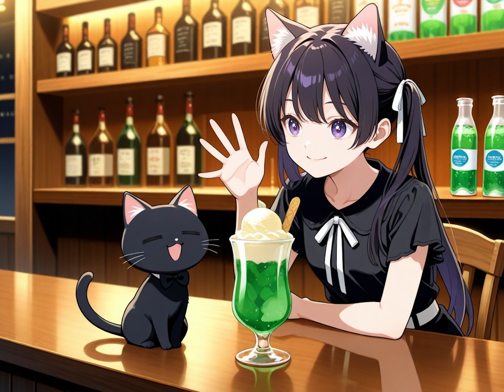 黒羽カペラさんを摩訶不思議食堂のカフェバーのカフェ席へ御案内ファンアートコラボレーション