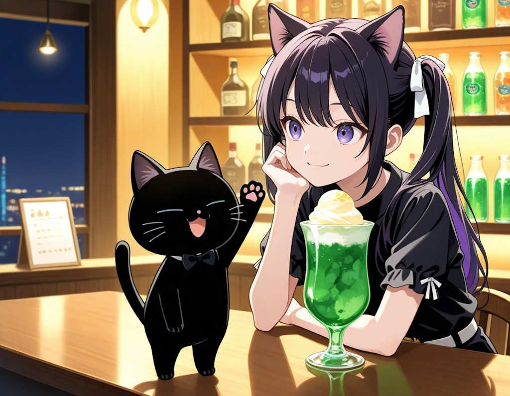 黒羽カペラさんを摩訶不思議食堂のカフェバーのカフェ席へ御案内ファンアートコラボレーション