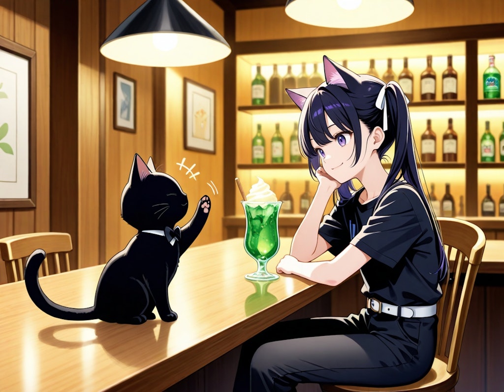 黒羽カペラさんを摩訶不思議食堂のカフェバーのカフェ席へ御案内ファンアートコラボレーション