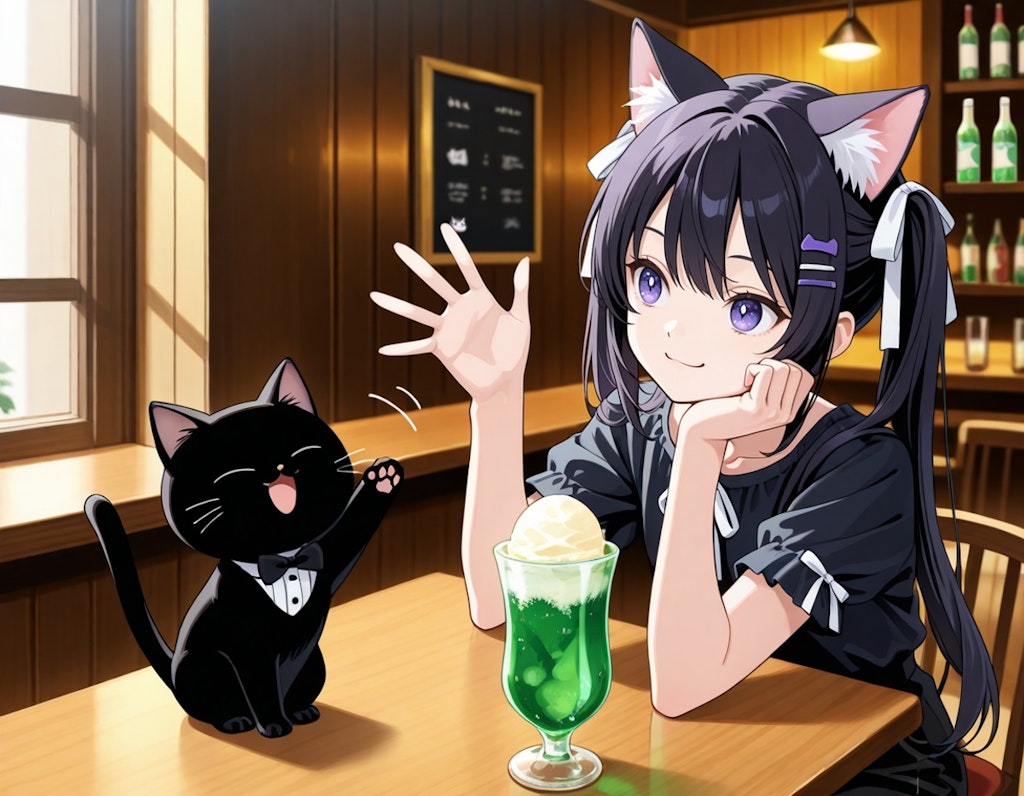 黒羽カペラさんを摩訶不思議食堂のカフェバーのカフェ席へ御案内ファンアートコラボレーション