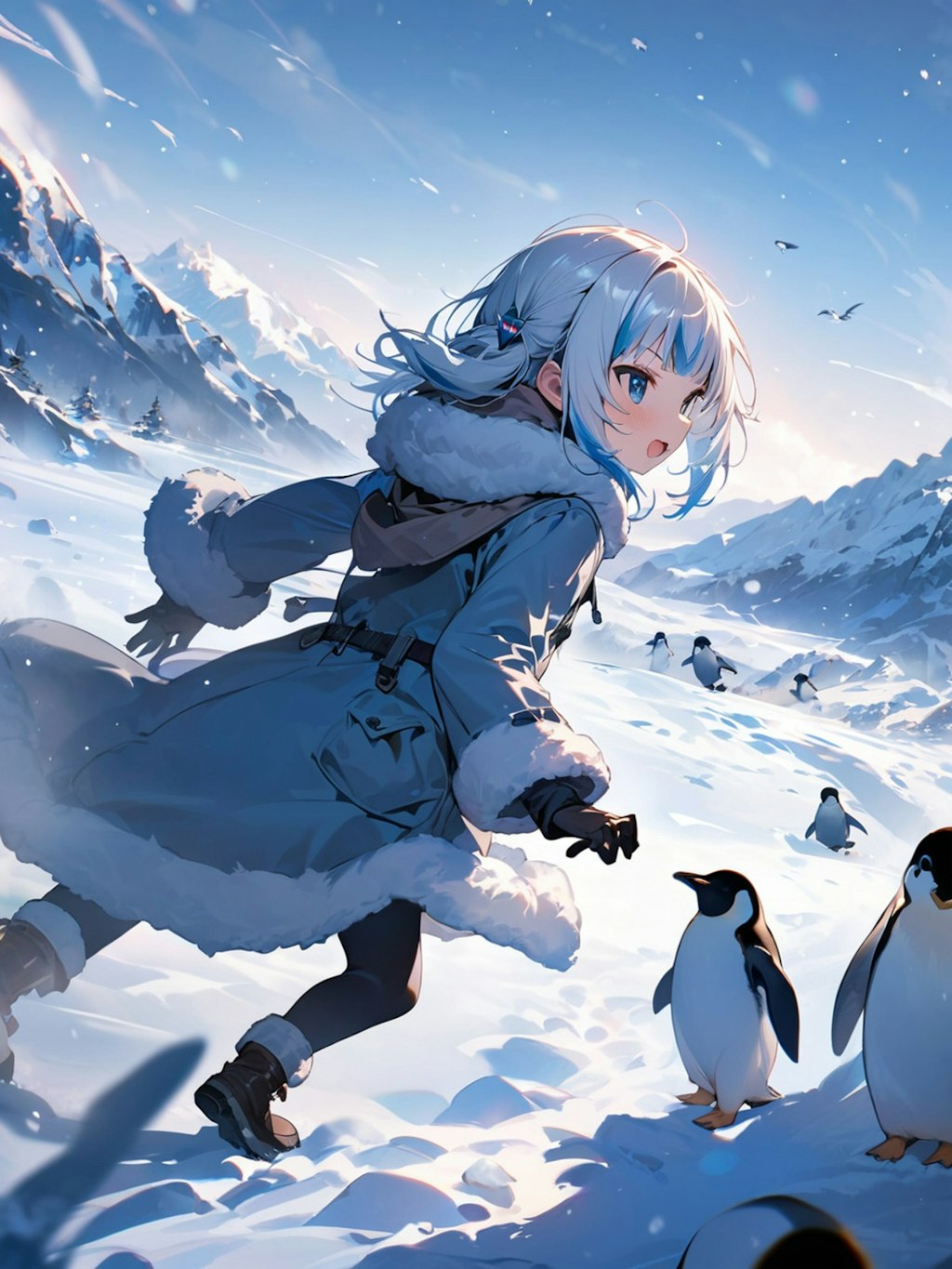 雪上でペンギンと戯れる【ホロライブ・Gawr Gura】