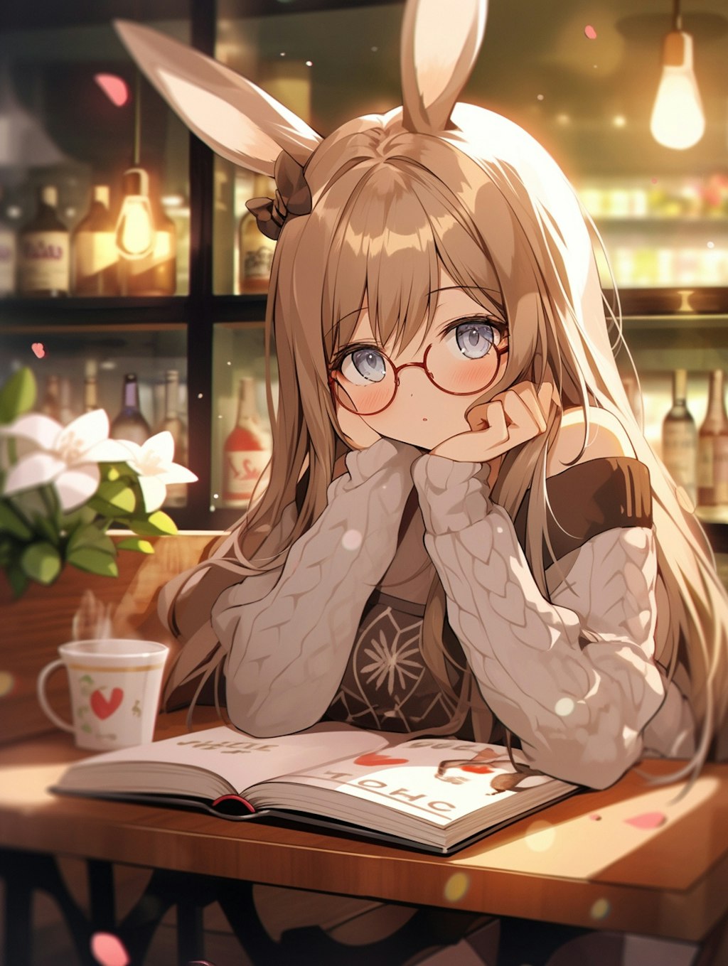 カフェで読書兎娘