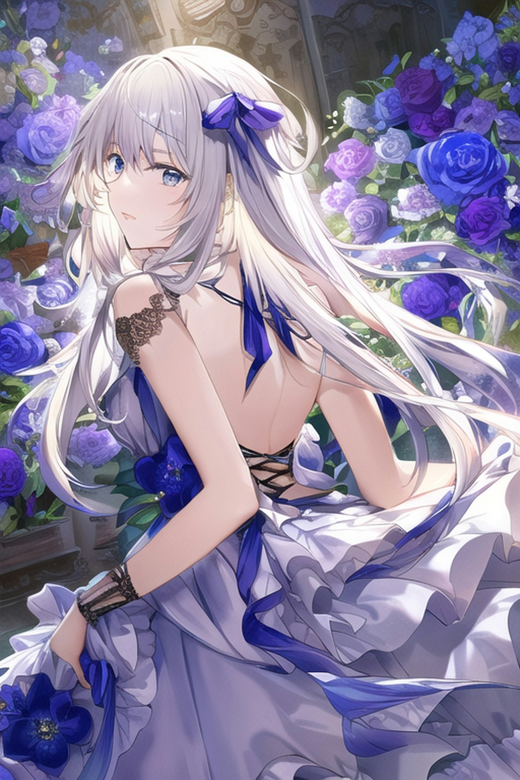 Blue Purple Flower Crowd Classical Dress