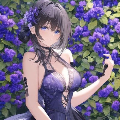 Blue Purple Flower Crowd Classical Dress