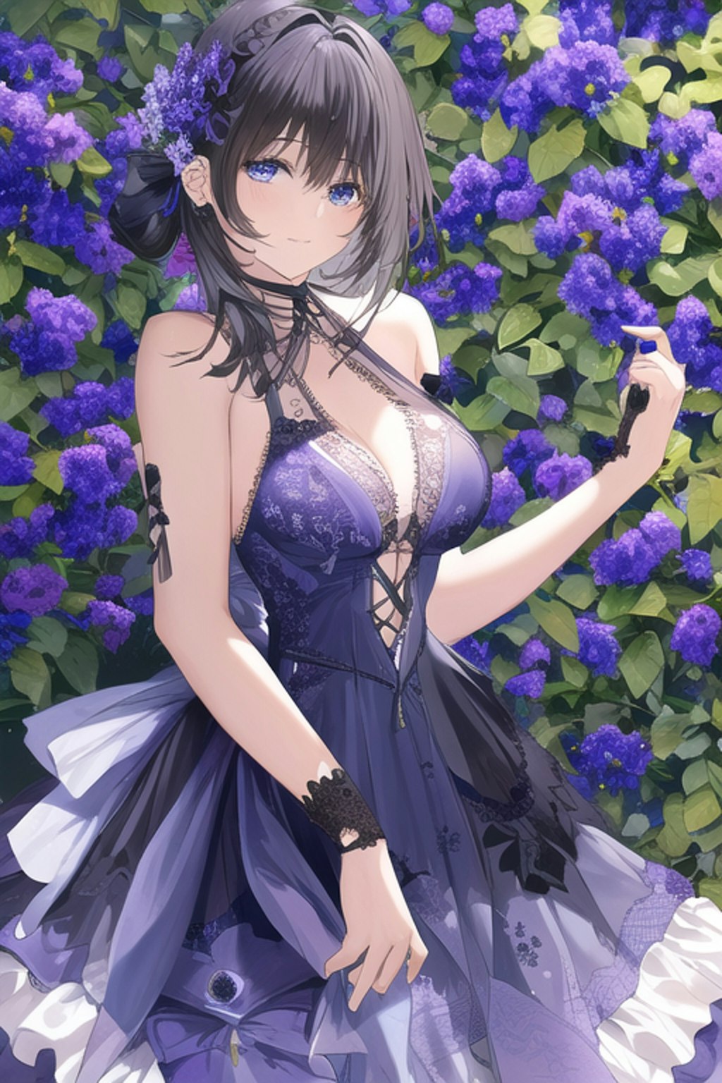 Blue Purple Flower Crowd Classical Dress