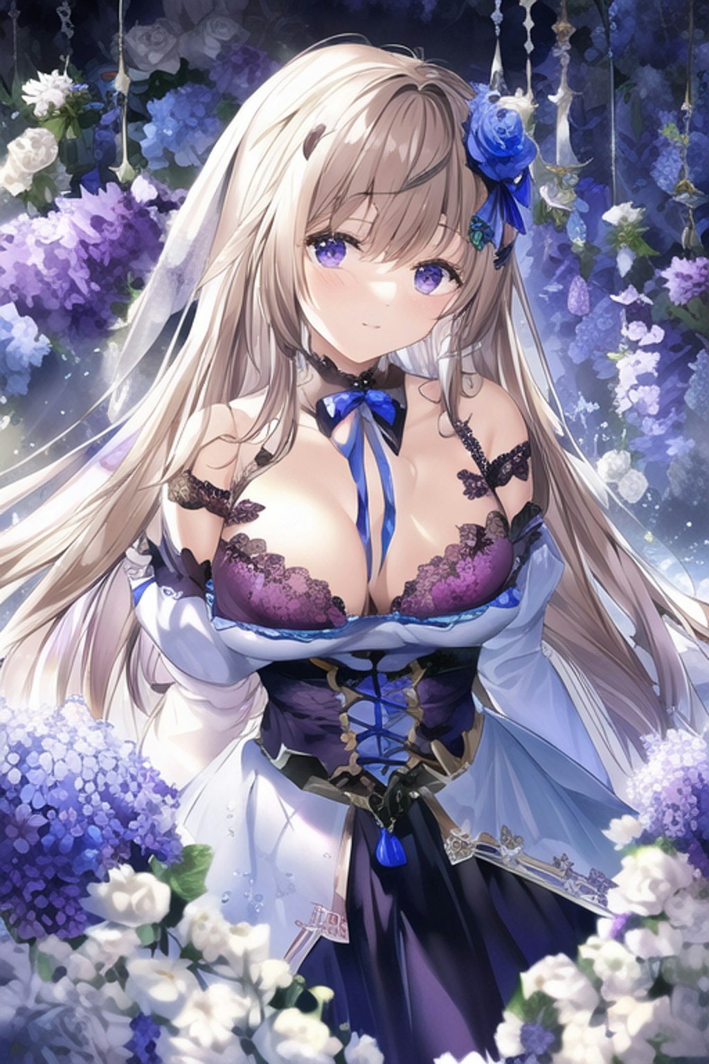 Blue Purple Flower Crowd Classical Dress