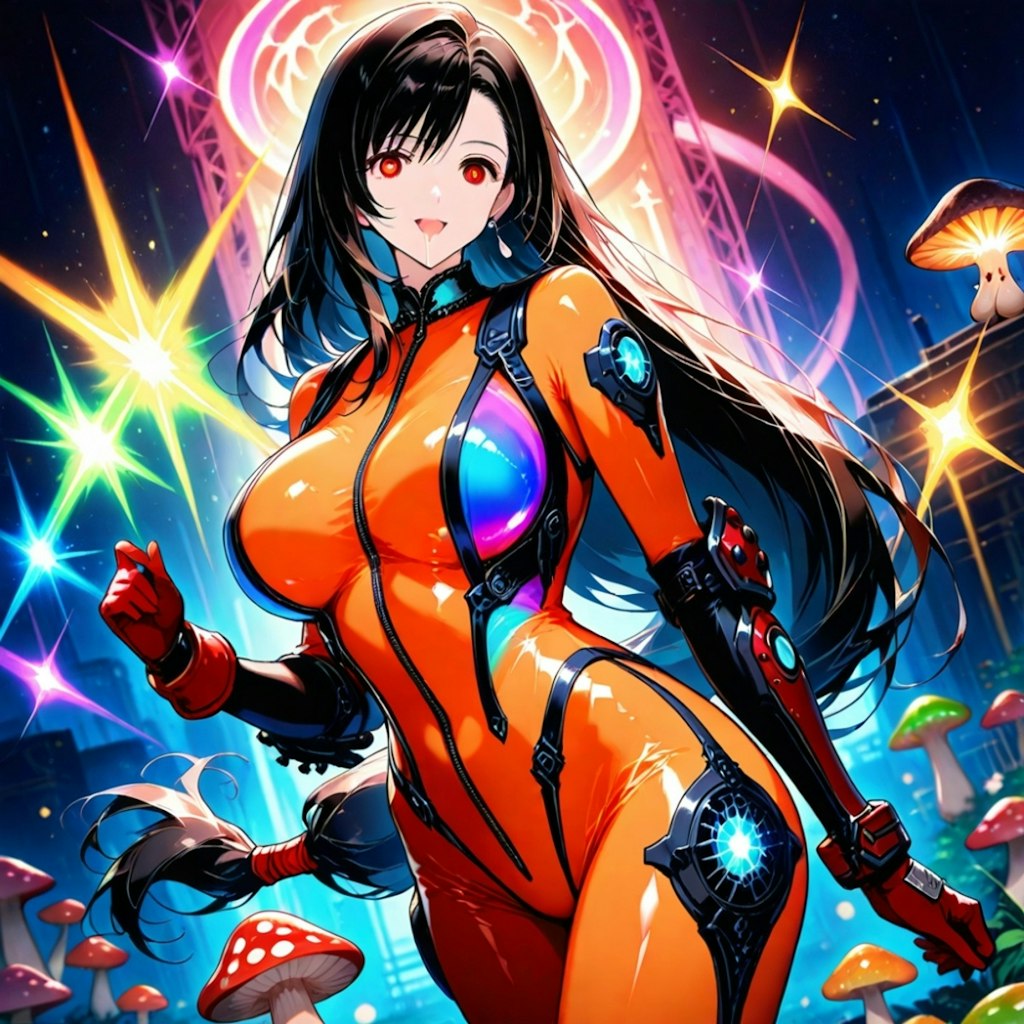 宇宙キノコでキラキラが見えるパイロットスーツコスプレ人妻