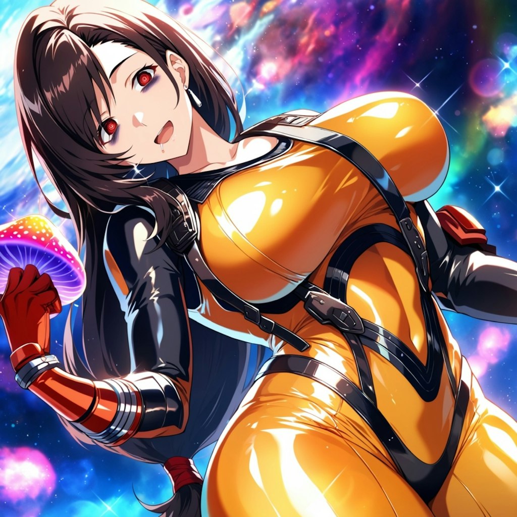 宇宙キノコでキラキラが見えるパイロットスーツコスプレ人妻