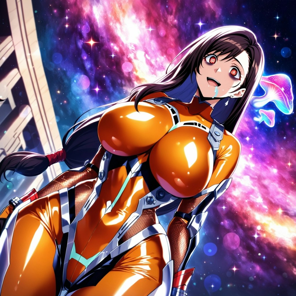 宇宙キノコでキラキラが見えるパイロットスーツコスプレ人妻