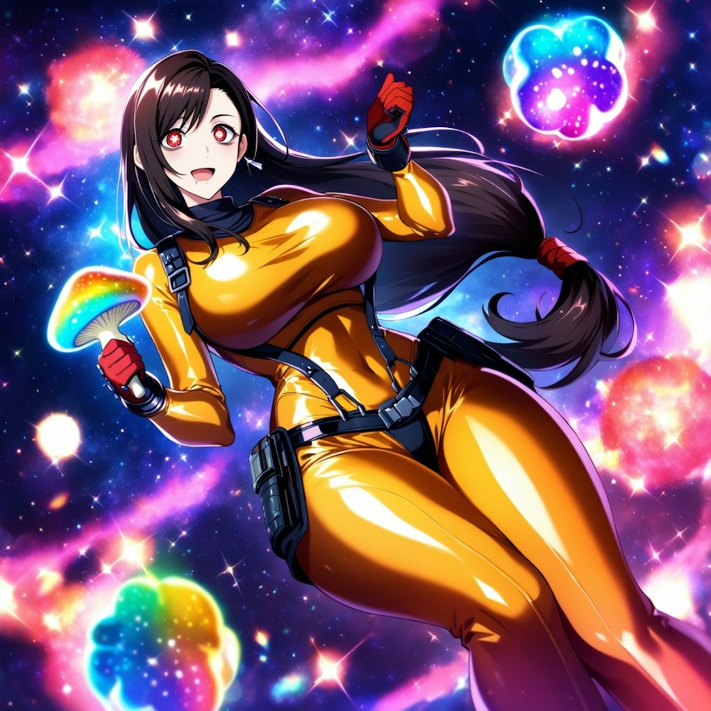 宇宙キノコでキラキラが見えるパイロットスーツコスプレ人妻