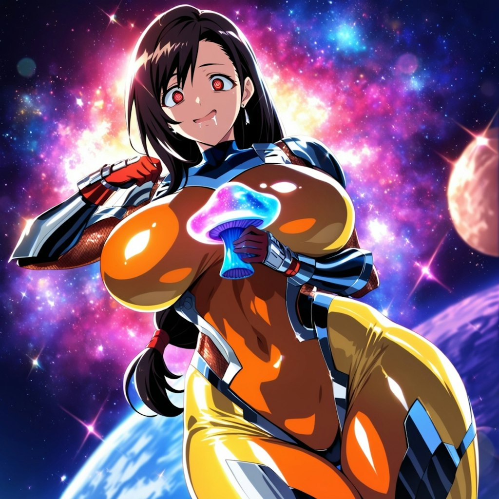 宇宙キノコでキラキラが見えるパイロットスーツコスプレ人妻