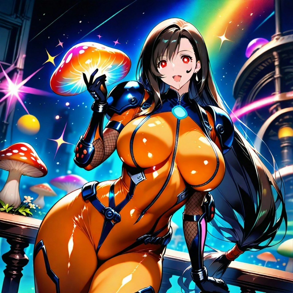 宇宙キノコでキラキラが見えるパイロットスーツコスプレ人妻