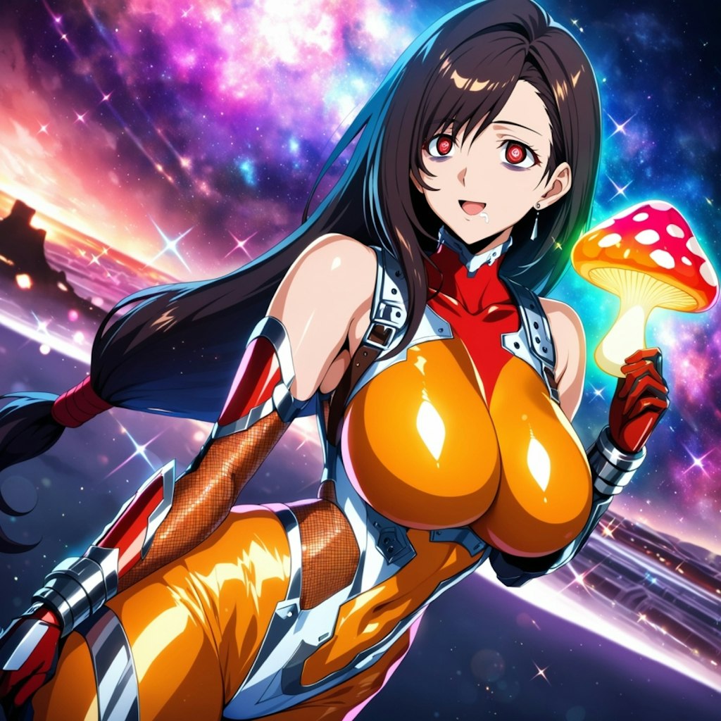 宇宙キノコでキラキラが見えるパイロットスーツコスプレ人妻