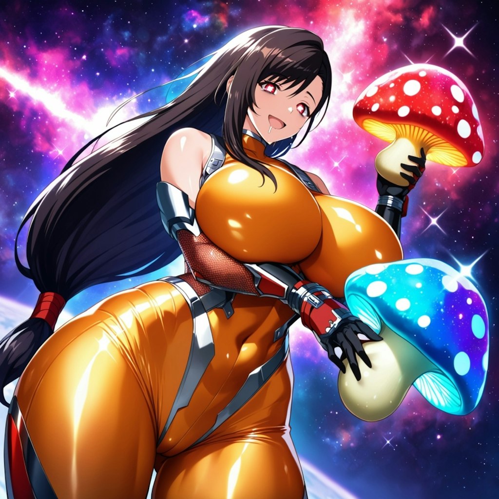 宇宙キノコでキラキラが見えるパイロットスーツコスプレ人妻