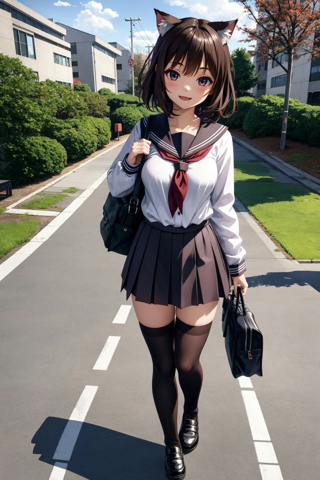 ネコミミ通学の学生さん