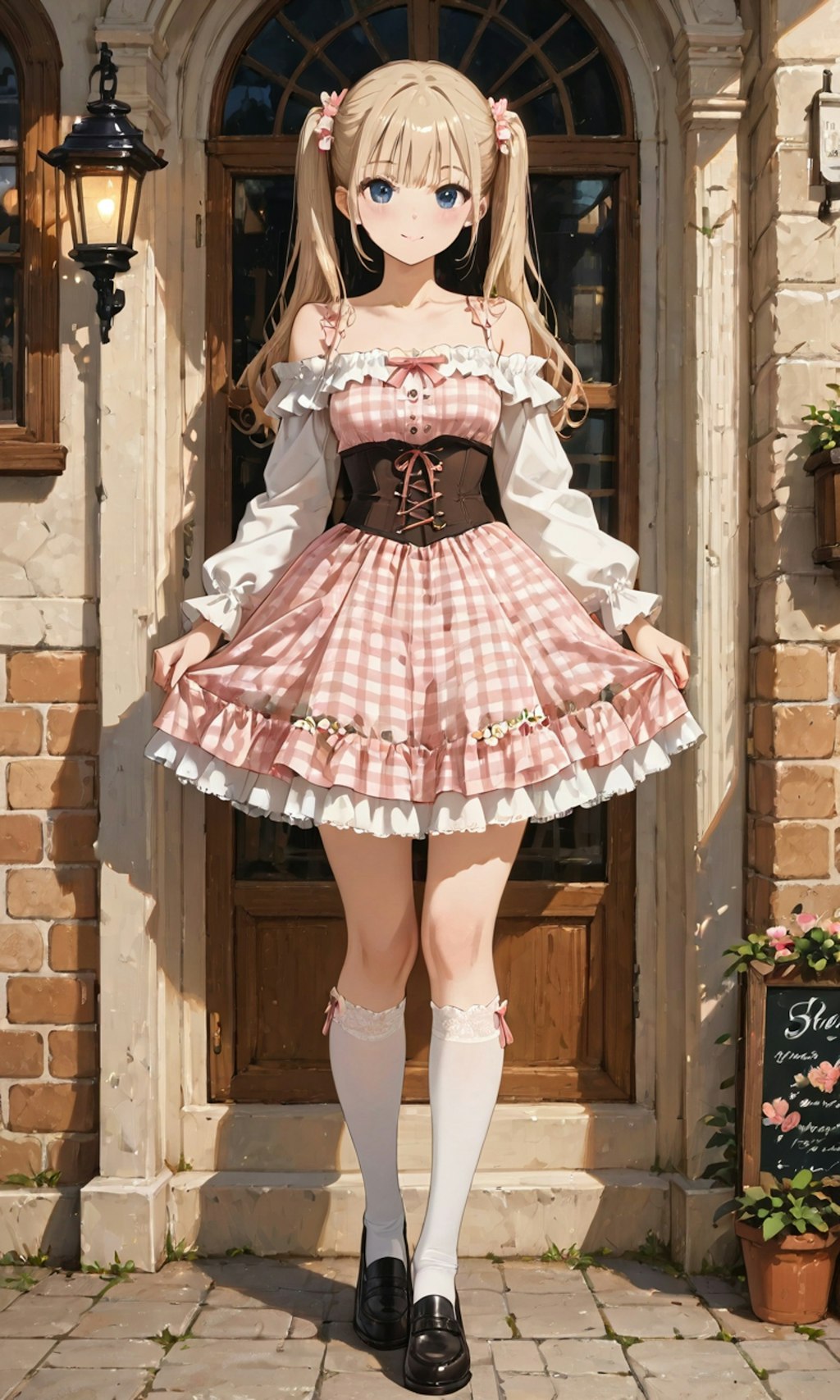 チェックのドレス娘