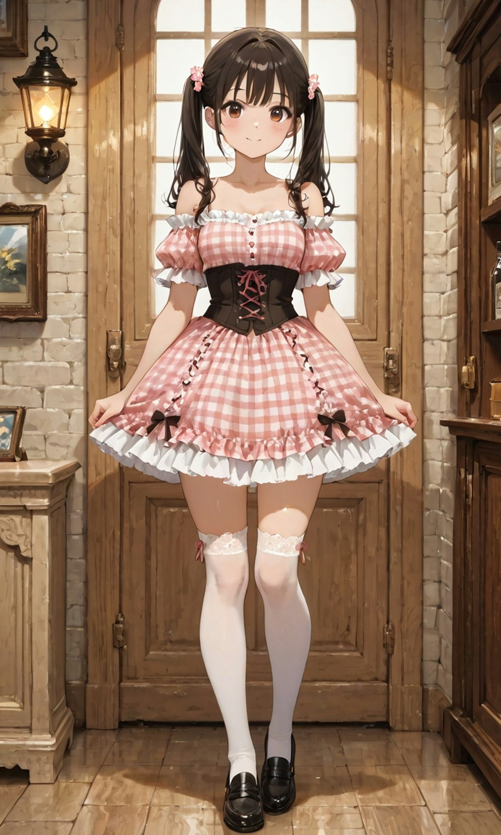 チェックのドレス娘