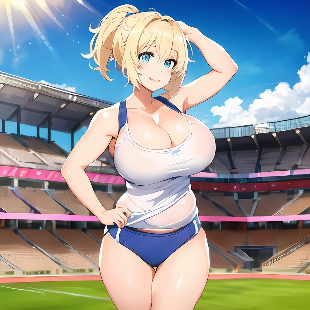 金髪ポニーテールおっぱいスポーツお姉さん