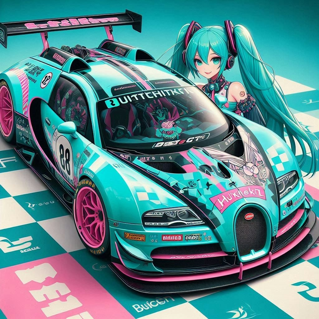 初音ミクカラーのブガッティヴェイロンのドリ車