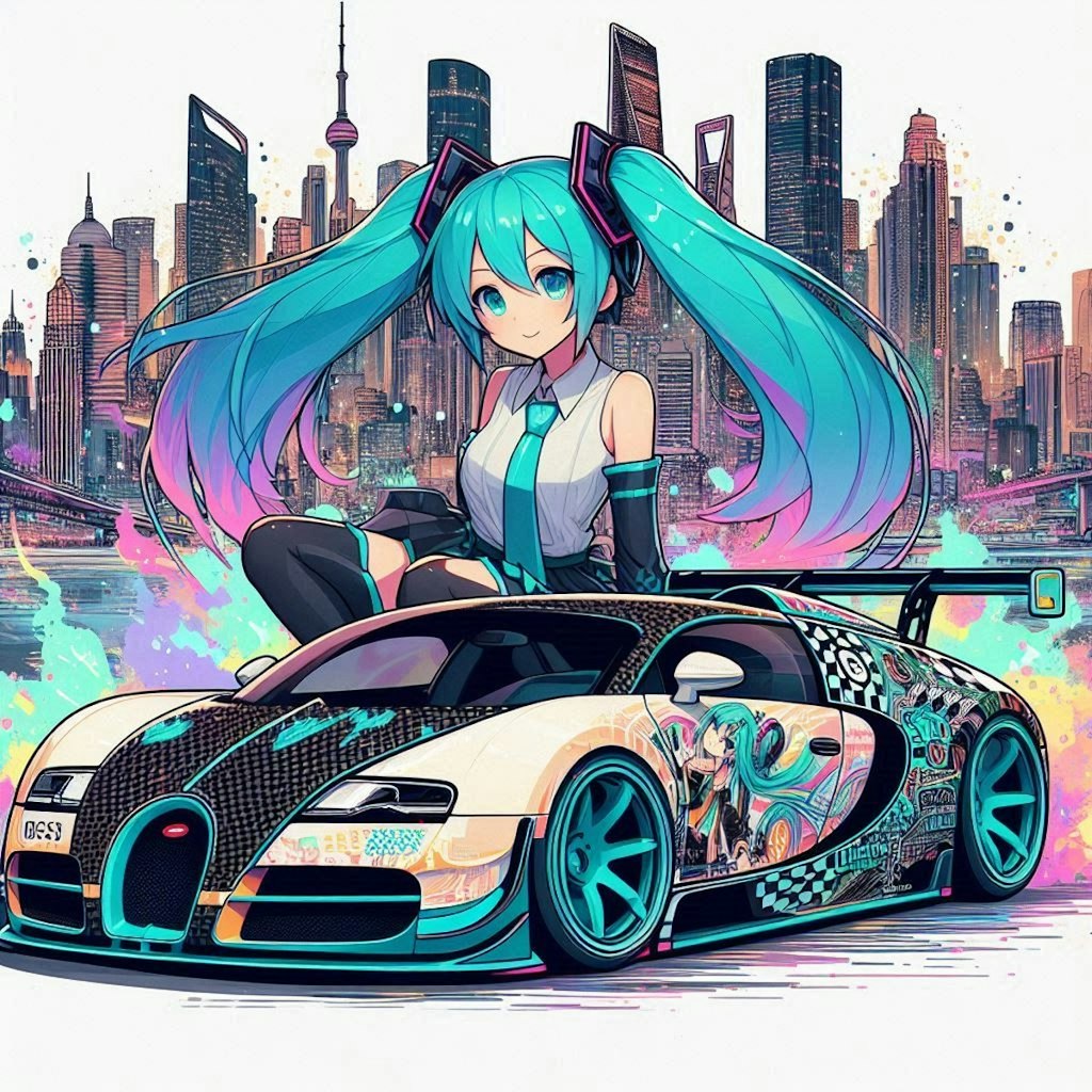 初音ミクカラーのブガッティヴェイロンのドリ車