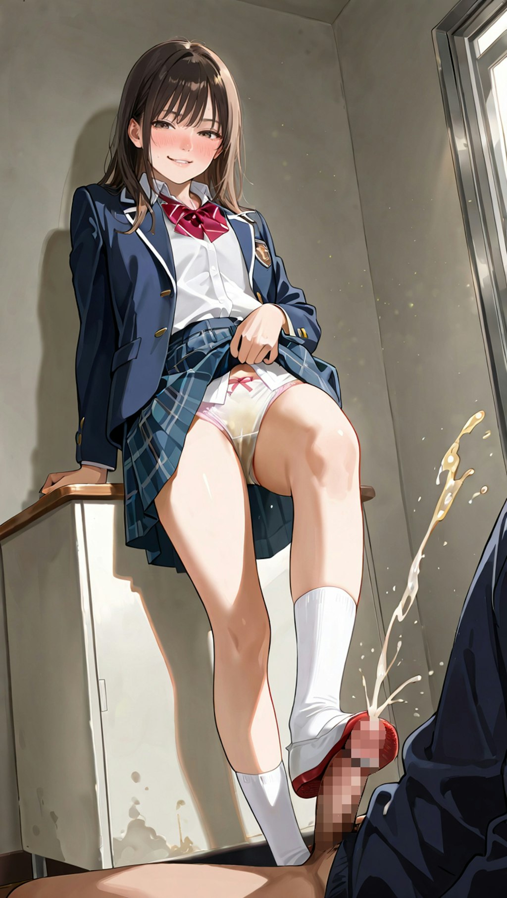 汚パンツ女子高生にゴリゴリ上履きで足コキされて射精☺