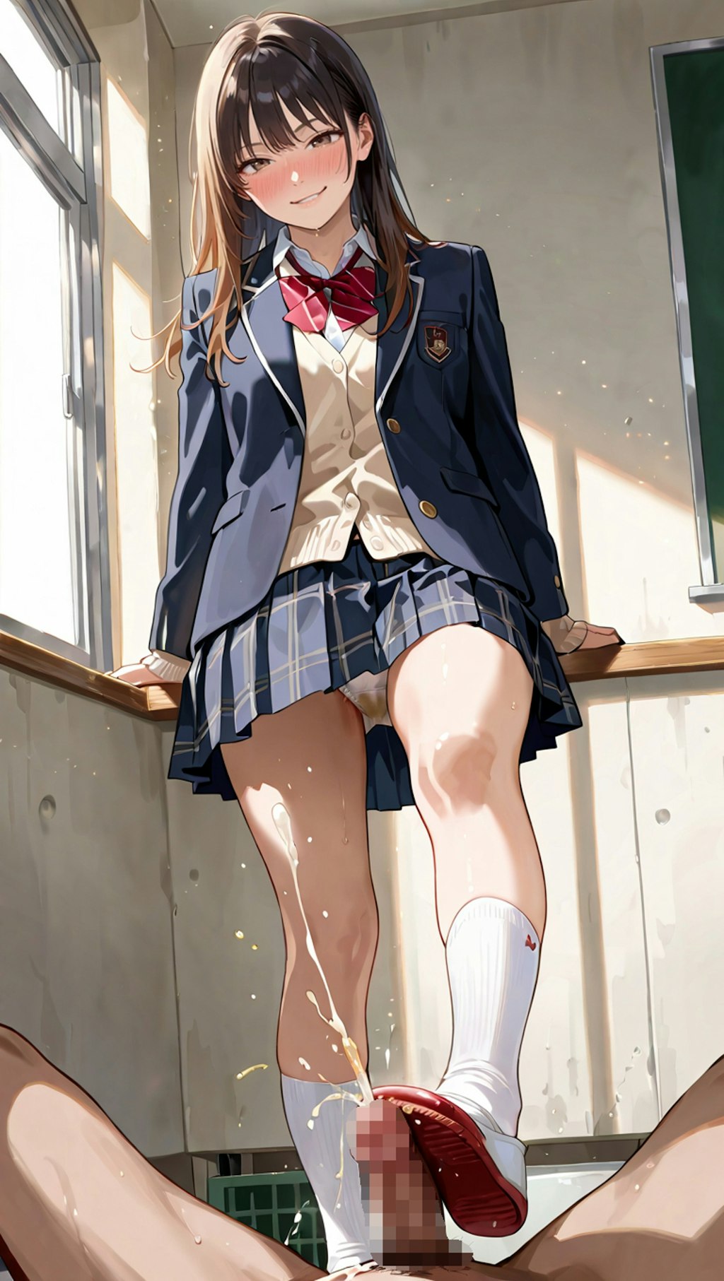 汚パンツ女子高生にゴリゴリ上履きで足コキされて射精☺