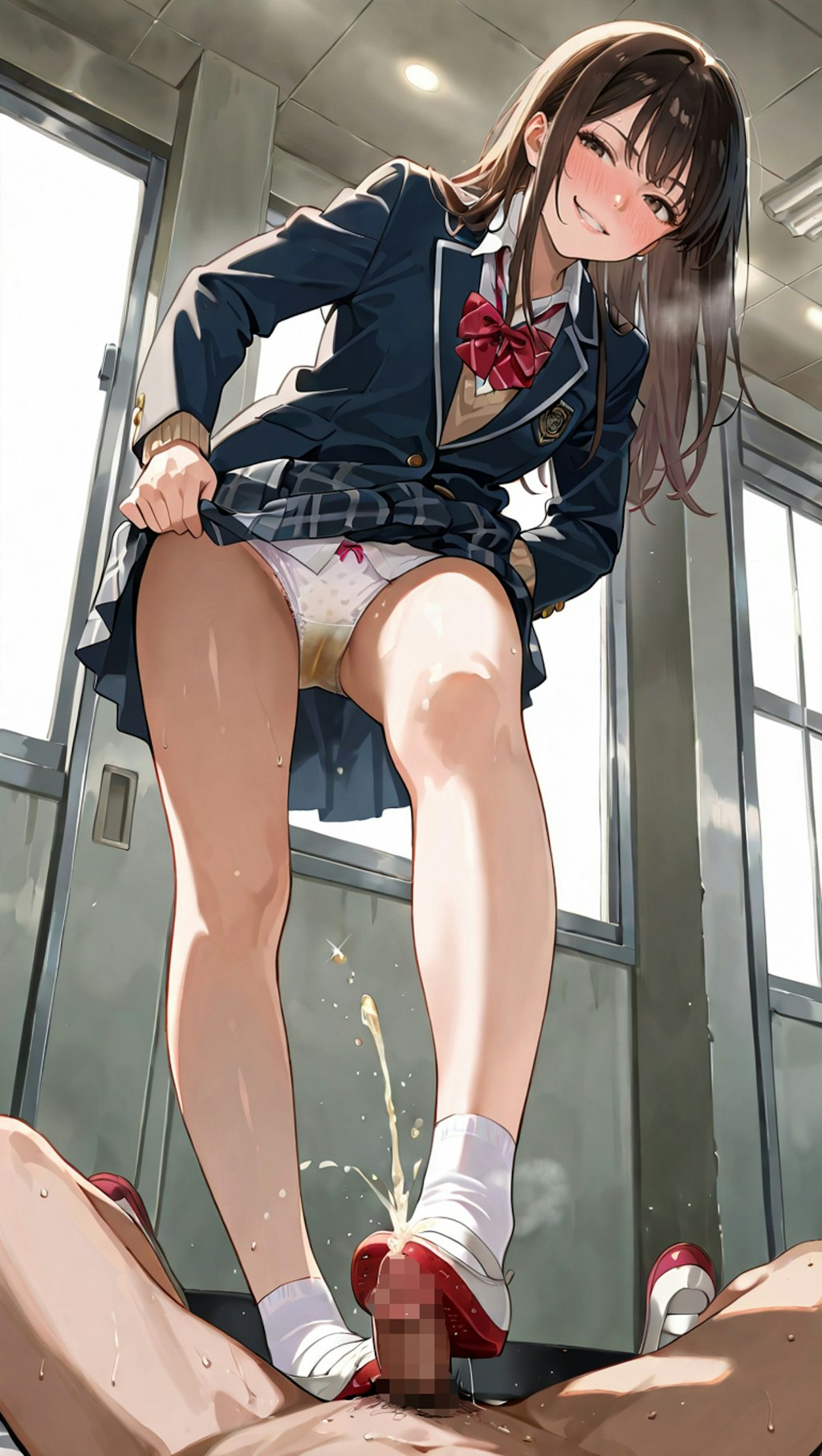 汚パンツ女子高生にゴリゴリ上履きで足コキされて射精☺
