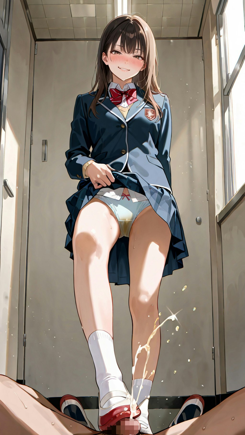 汚パンツ女子高生にゴリゴリ上履きで足コキされて射精☺