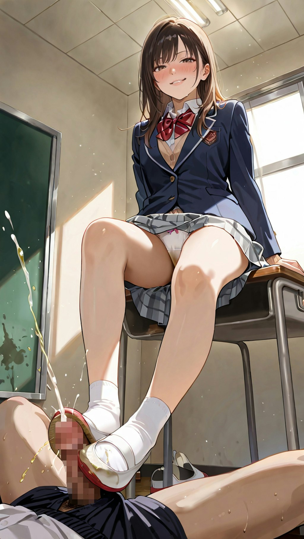 汚パンツ女子高生にゴリゴリ上履きで足コキされて射精☺