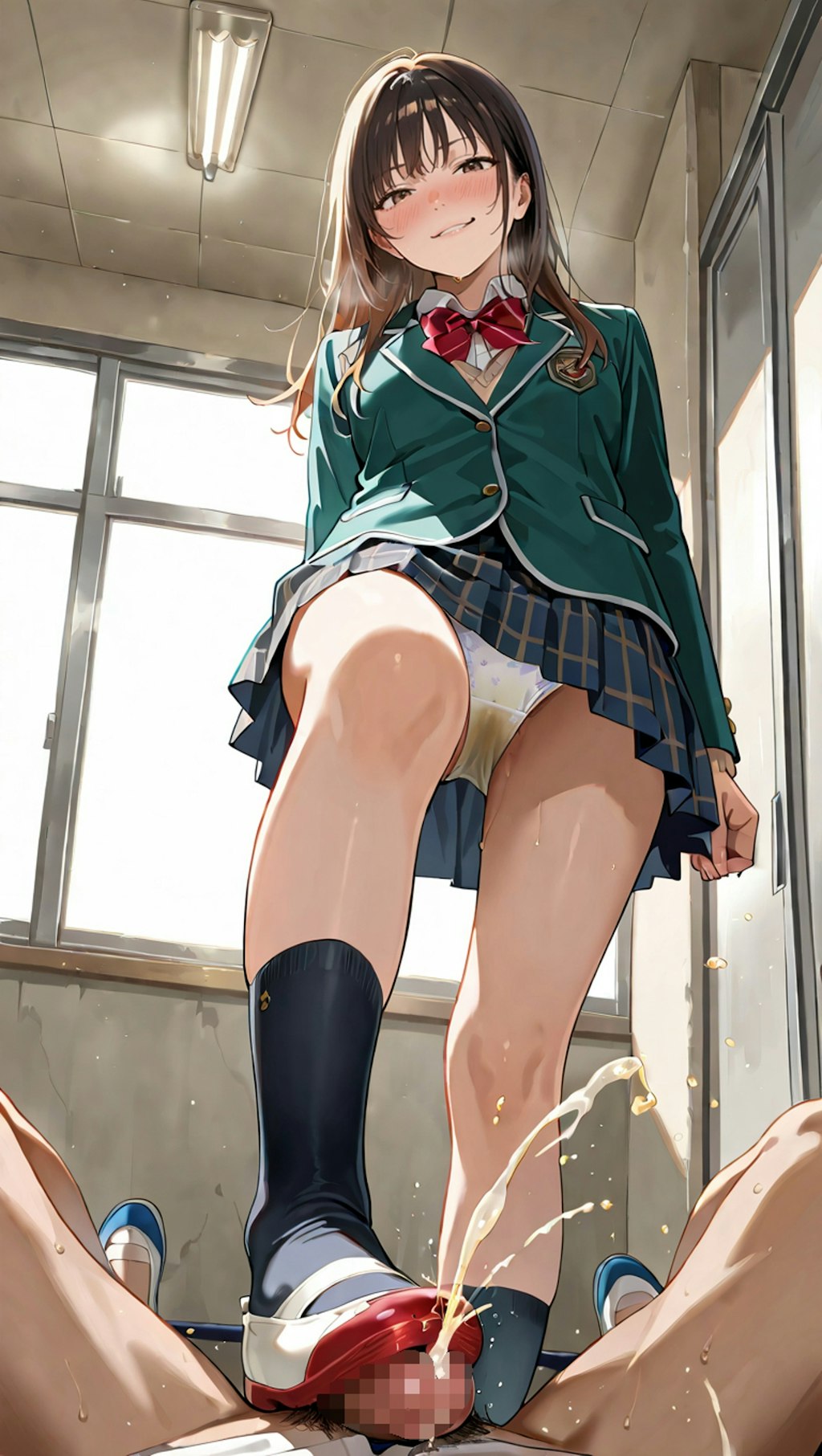 汚パンツ女子高生にゴリゴリ上履きで足コキされて射精☺