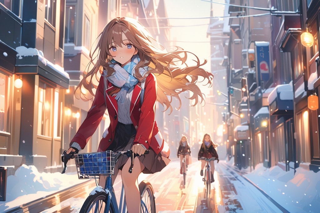 自転車で疾走する少女