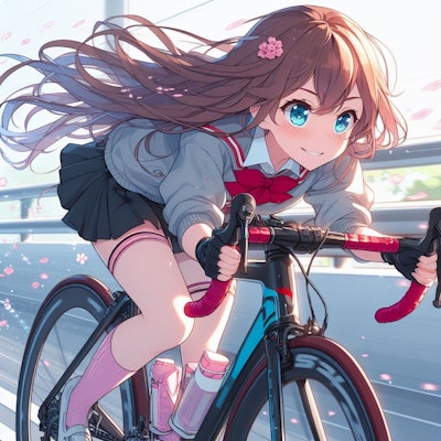 ロードバイクで走る女の子