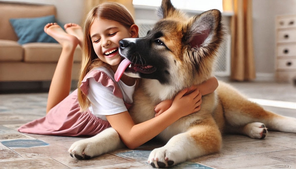 犬とたわむれる