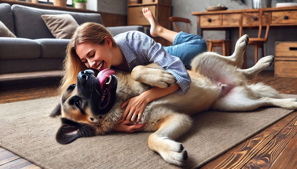 犬とたわむれる