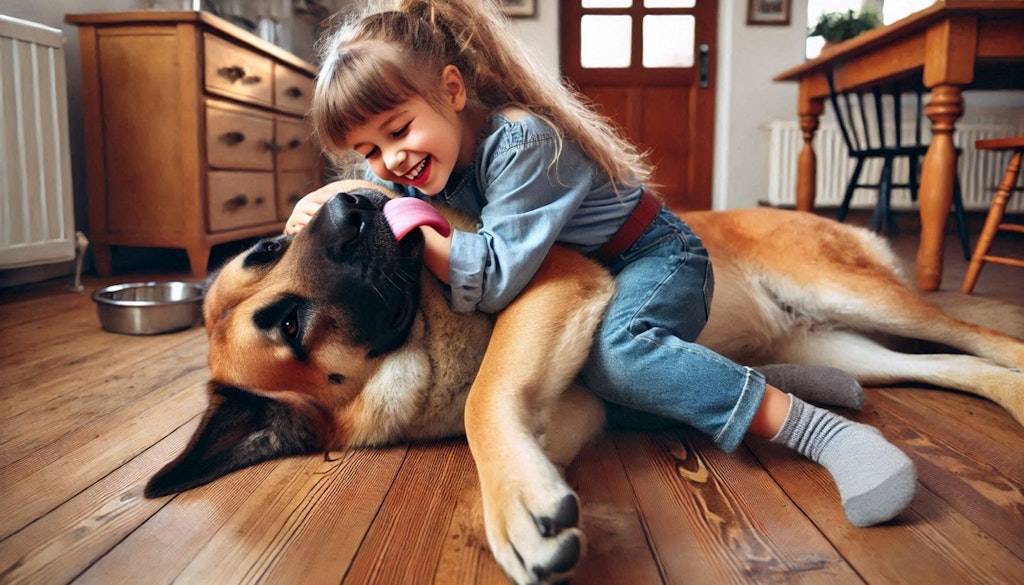 犬とたわむれる