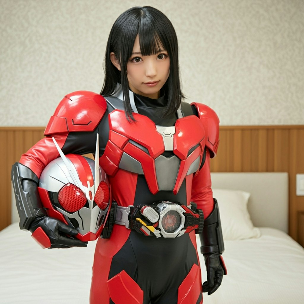 女性仮面ライダーonベッド